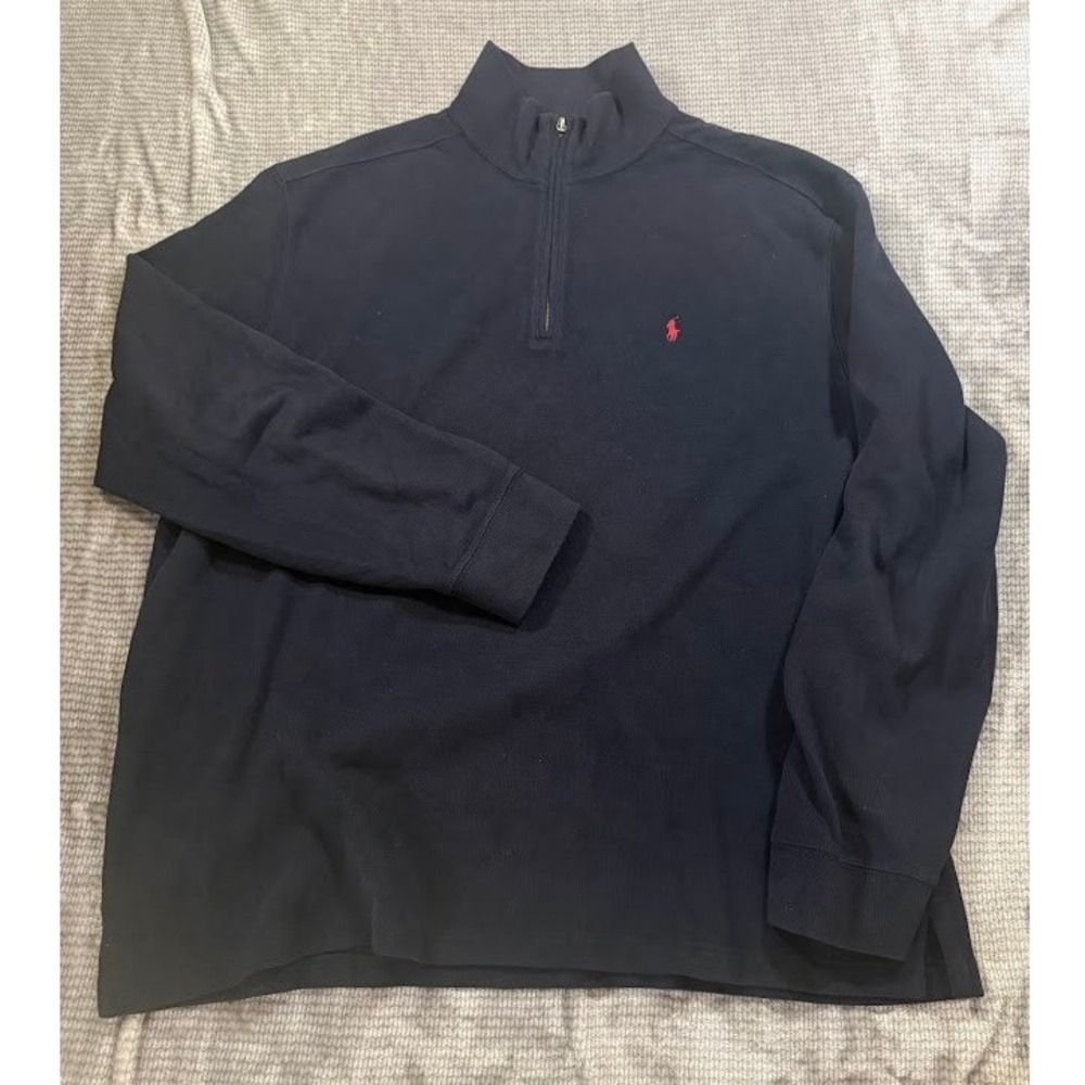 Polo Ralph Lauren Mens XXL Navy‎ Blue 100% Cotton Quarter Zip Pullover Sweater